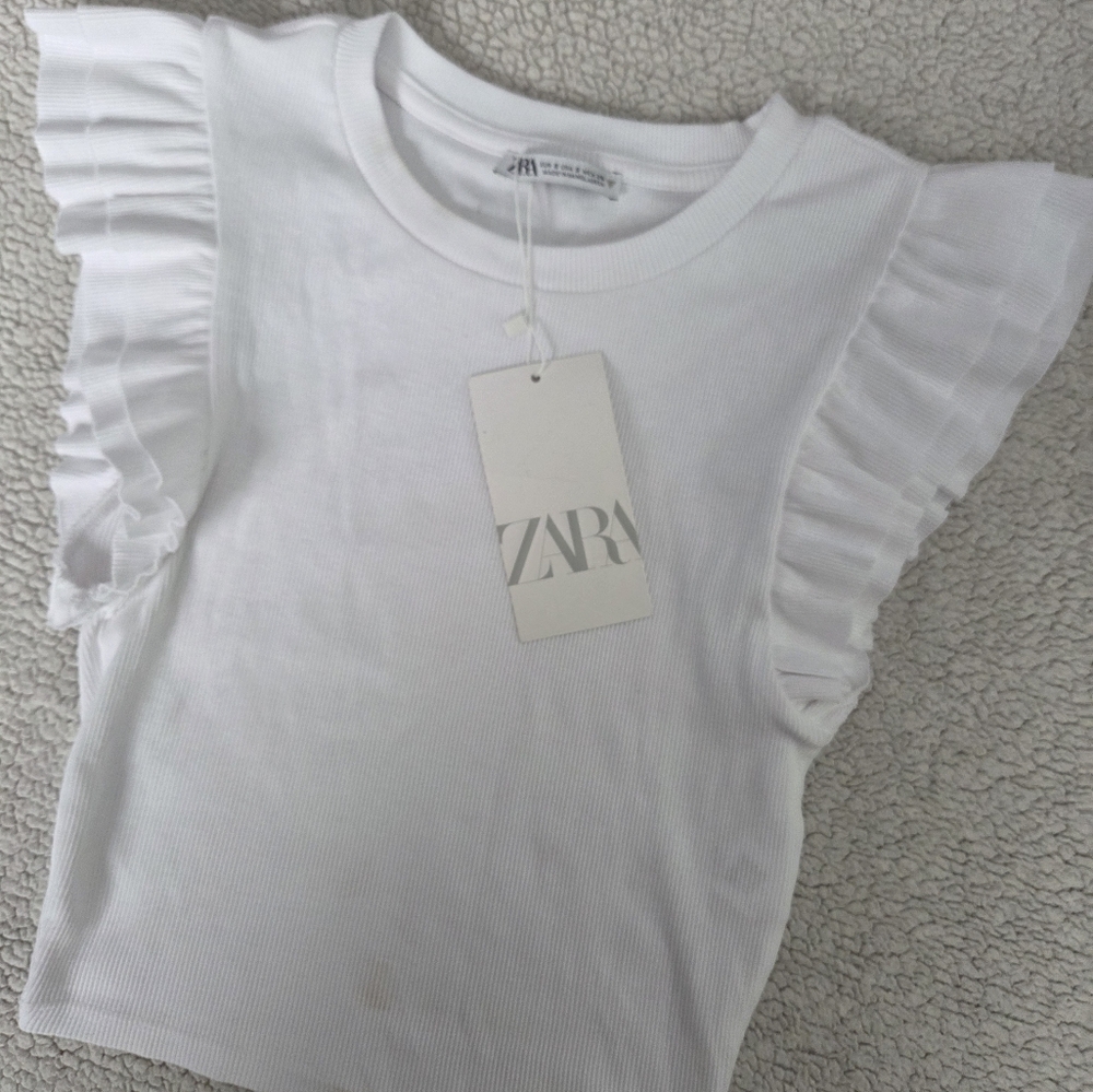 Zara White Ruffle Sleeve Crop Top